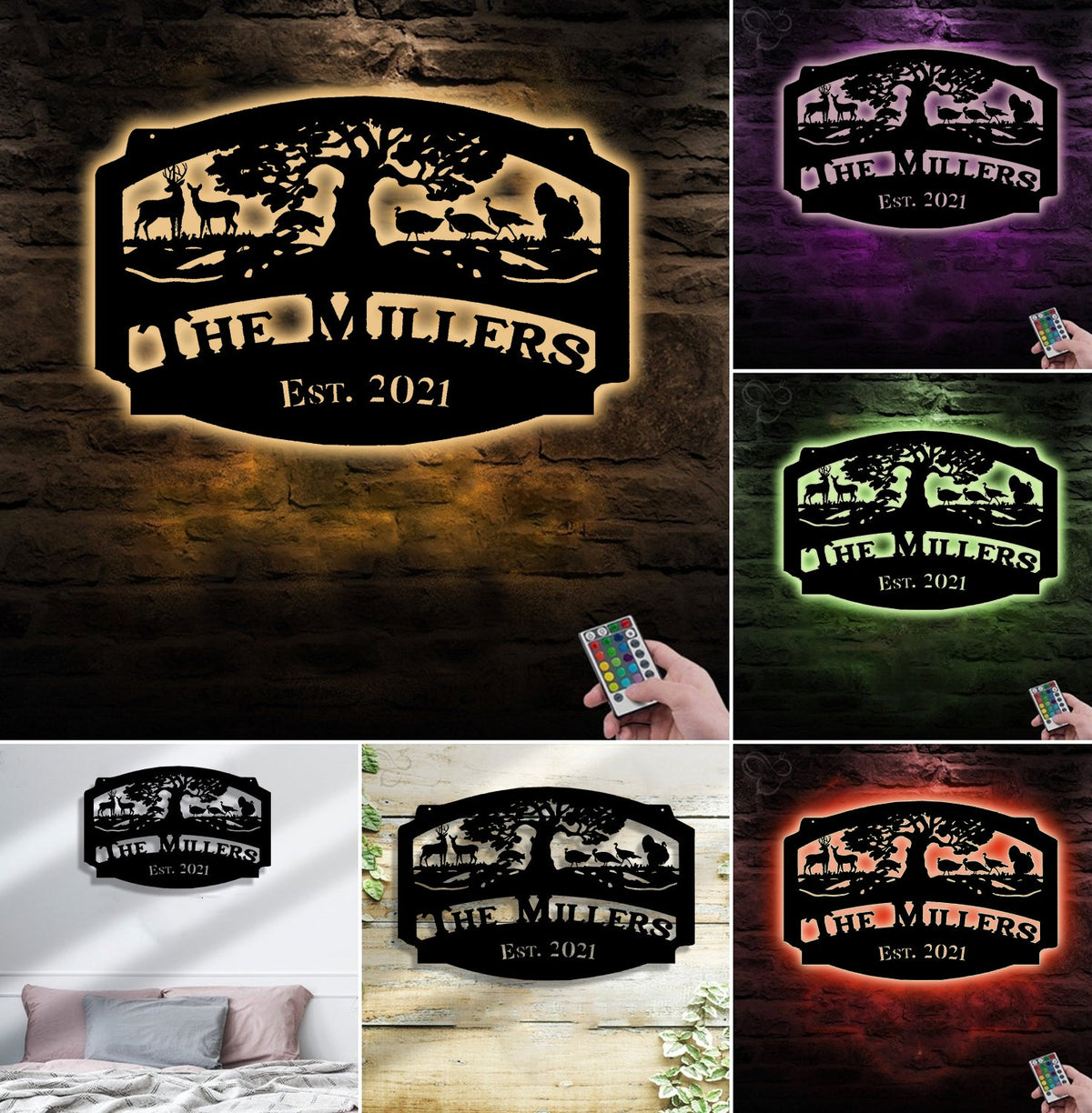 Personalized Hunting Metal Sign WITH LED/WITHOUT LED Light Deer Turkey Scene Custom Name Metal Wall Art