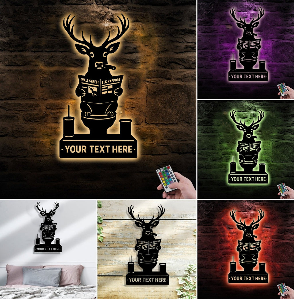 Personalized Deer Bathroom Humor Metal Sign WITH LED/WITHOUT LED, Rustic Hunting Cabin Wall Decor