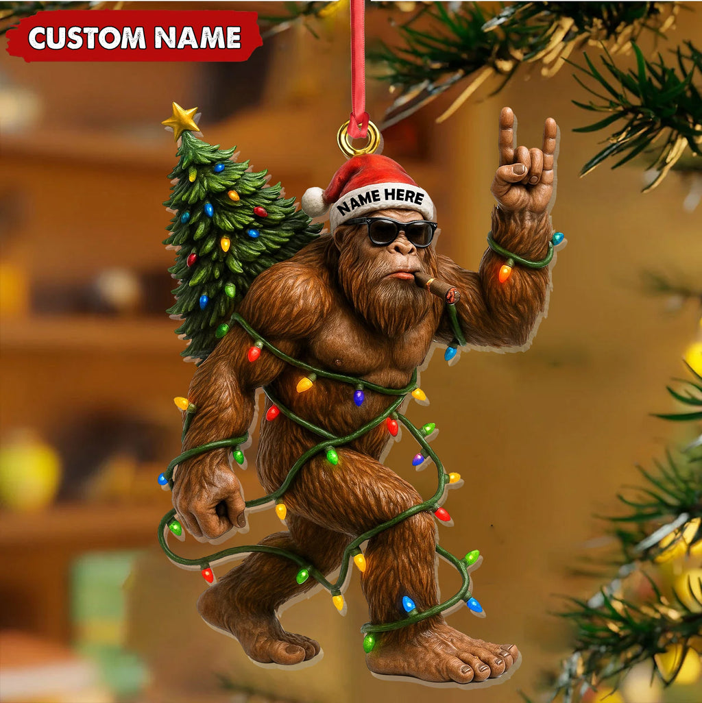 Personalized Bigfoot Christmas Ornament, Custom Name Funny Holiday Gift for Hunters