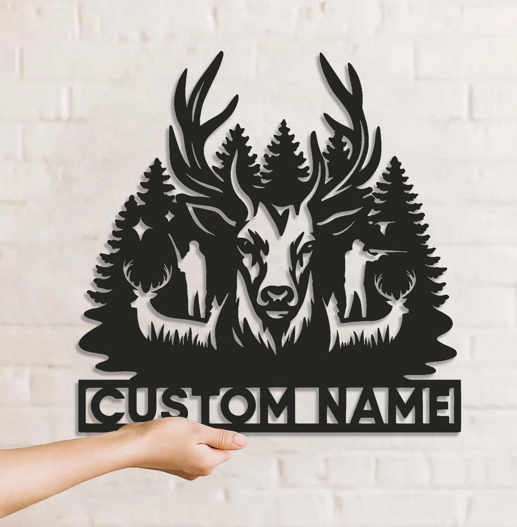 Personalized Deer Hunting Metal Sign WITH LED/WITHOUT LED – Rustic Cabin Wall Decor