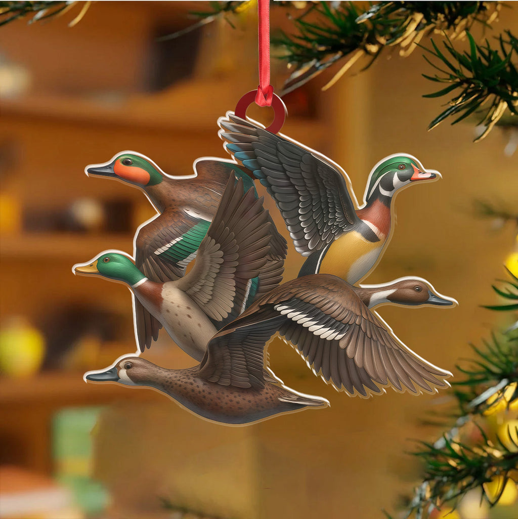 Flying Duck Acrylic Christmas Ornament - 3D Waterfowl Hunting Decor, Duck Hunter Gift Idea