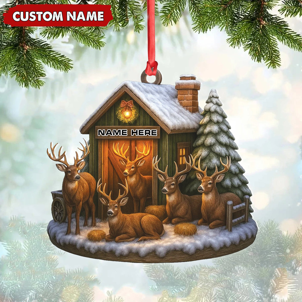 Personalized Acrylic Deer Family Christmas Ornament – Rustic Holiday Cabin Decor for Hunters & Wildlife Lovers