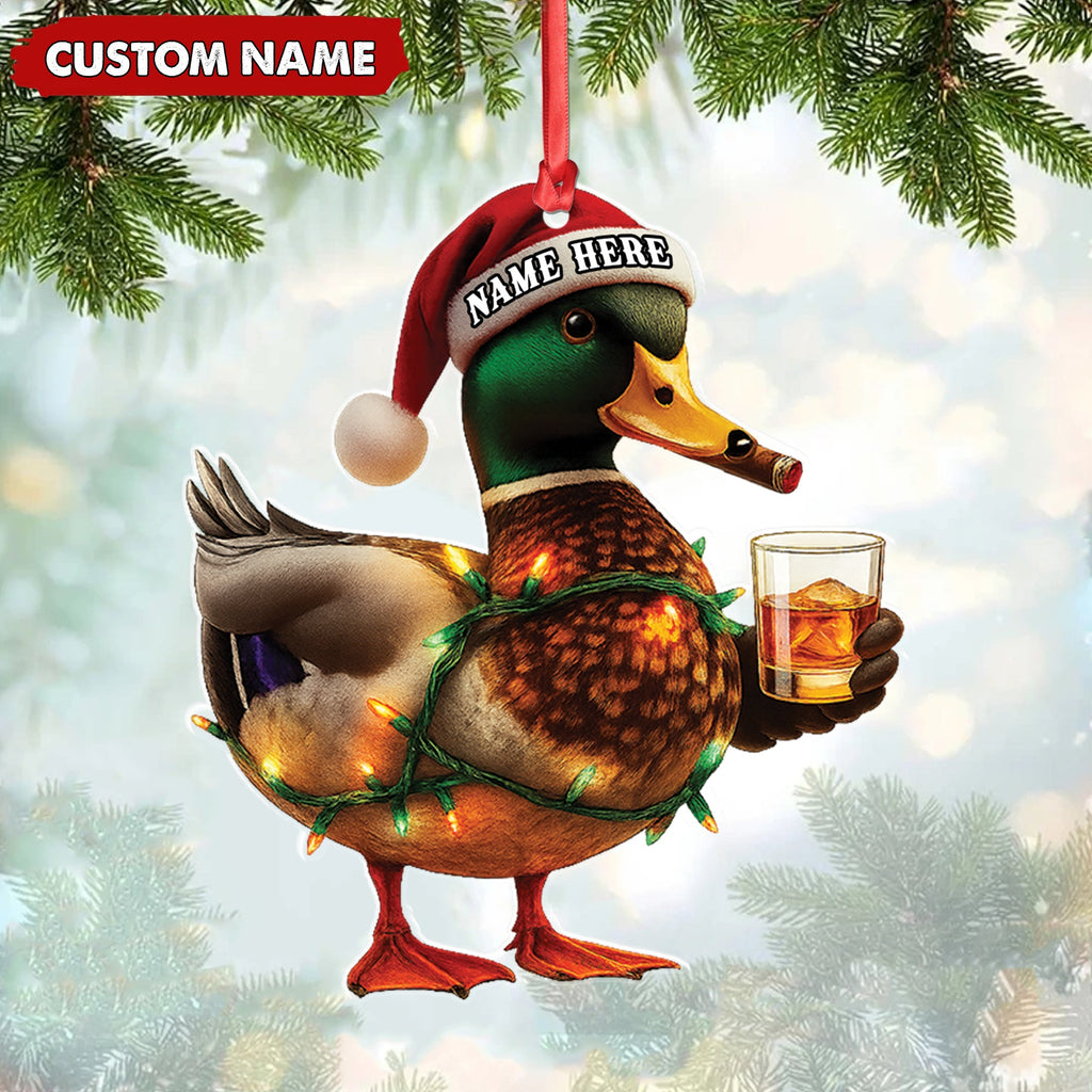 Personalized Funny Duck Smoking Acrylic Christmas Ornament – Custom Name Drinking Gift For Hunters