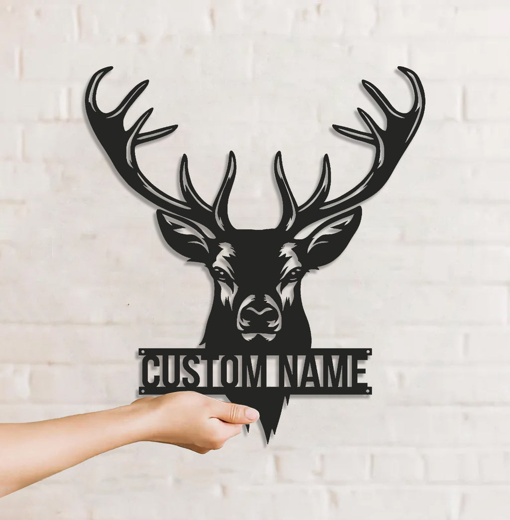 Personalized Deer Head Metal Sign WITH LED/WITHOUT LED – Rustic Hunting Cabin Wall Decor