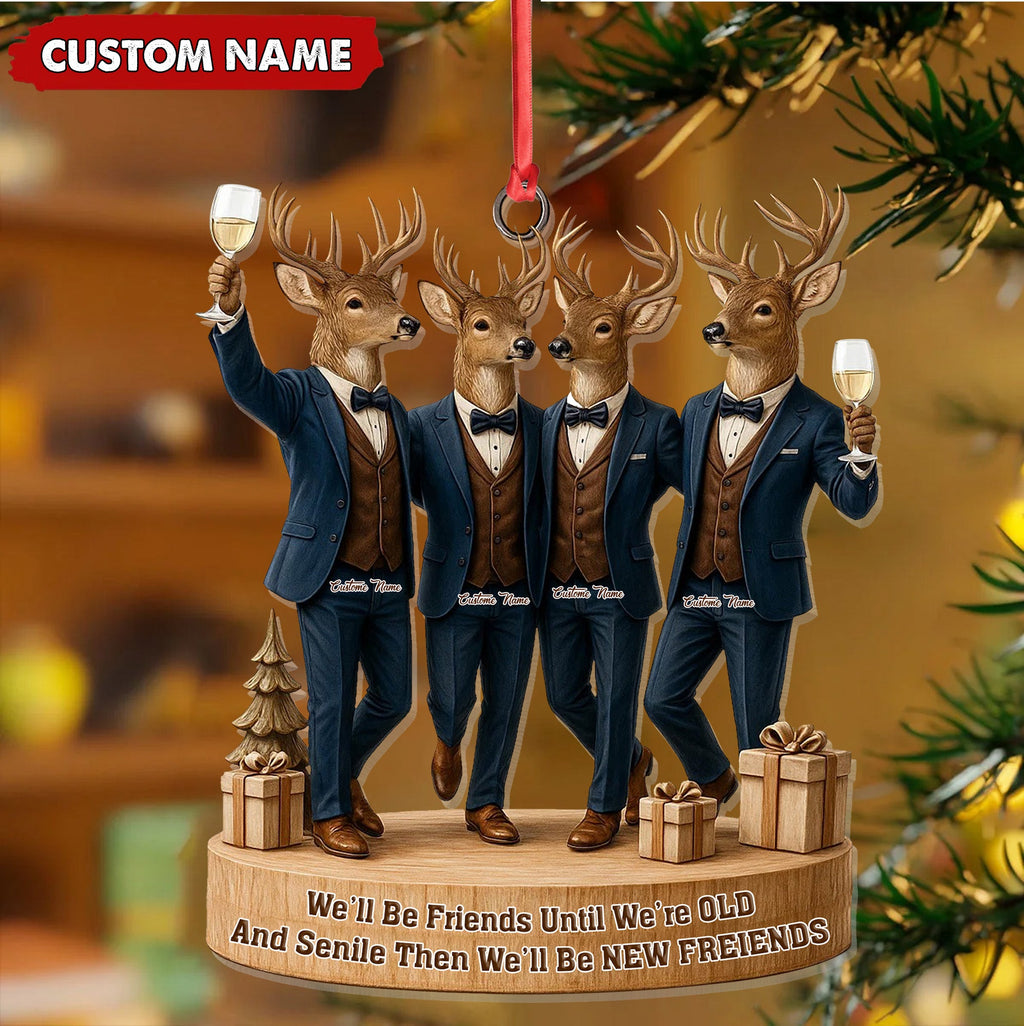 Personalized Friends Christmas Ornament, Funny Deer Best Friend Gift, Custom Name Tuxedo Buddy Keepsake