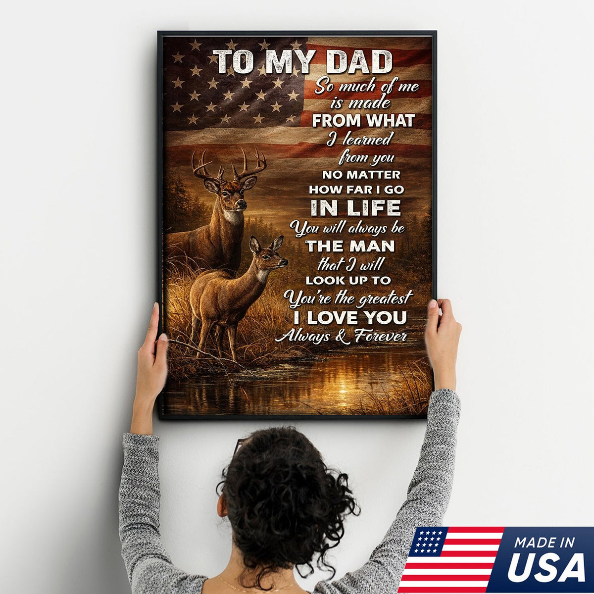 To My Dad Deer Canvas Wall Art – Father Appreciation Gift from Son or Daughter