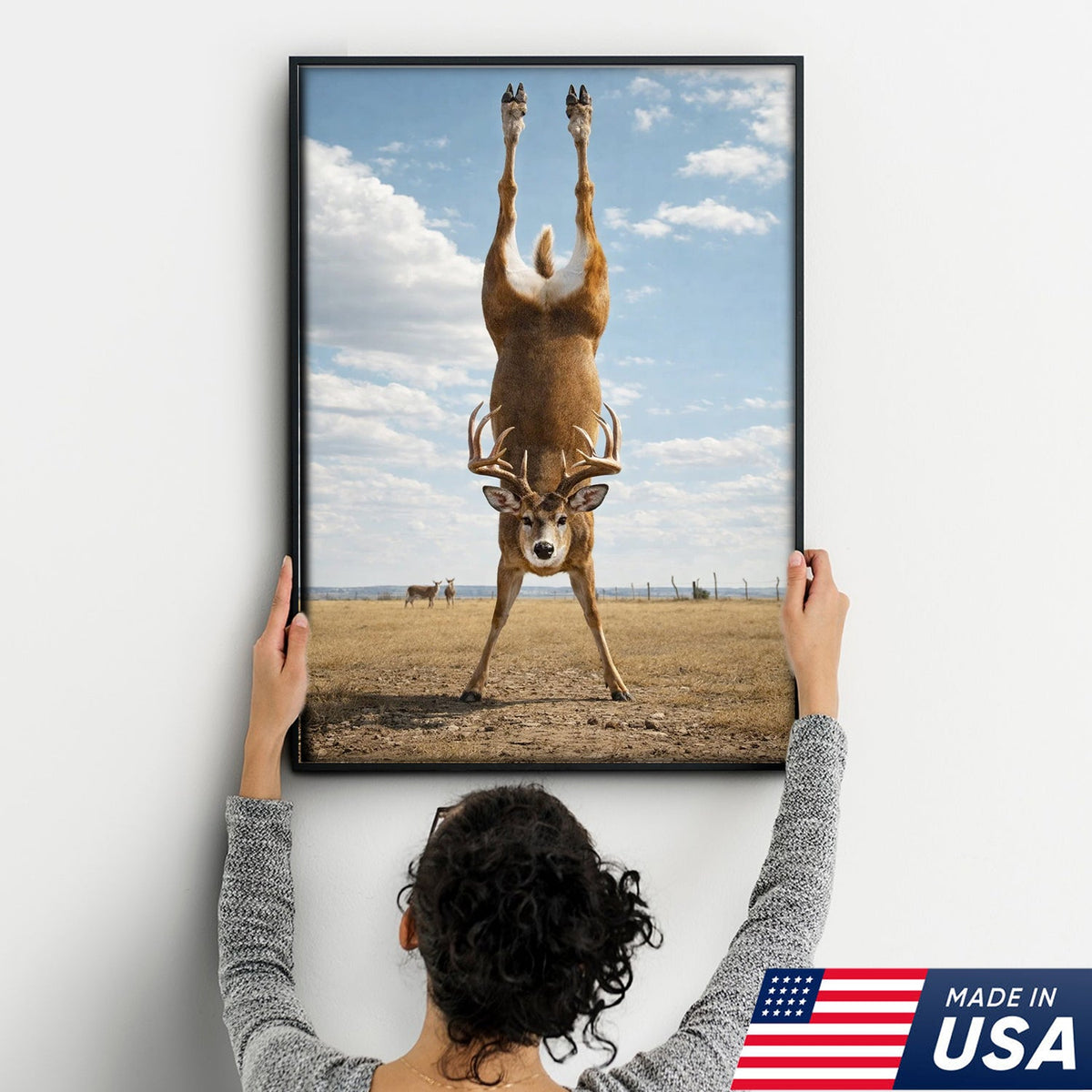 Upside Down Deer Canvas Wall Art, Funny Wildlife Photography Print