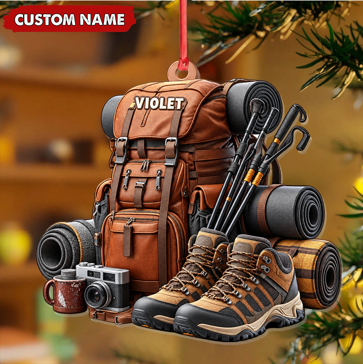 Personalized Hiking Christmas Ornament Custom Name Adventure Keepsake