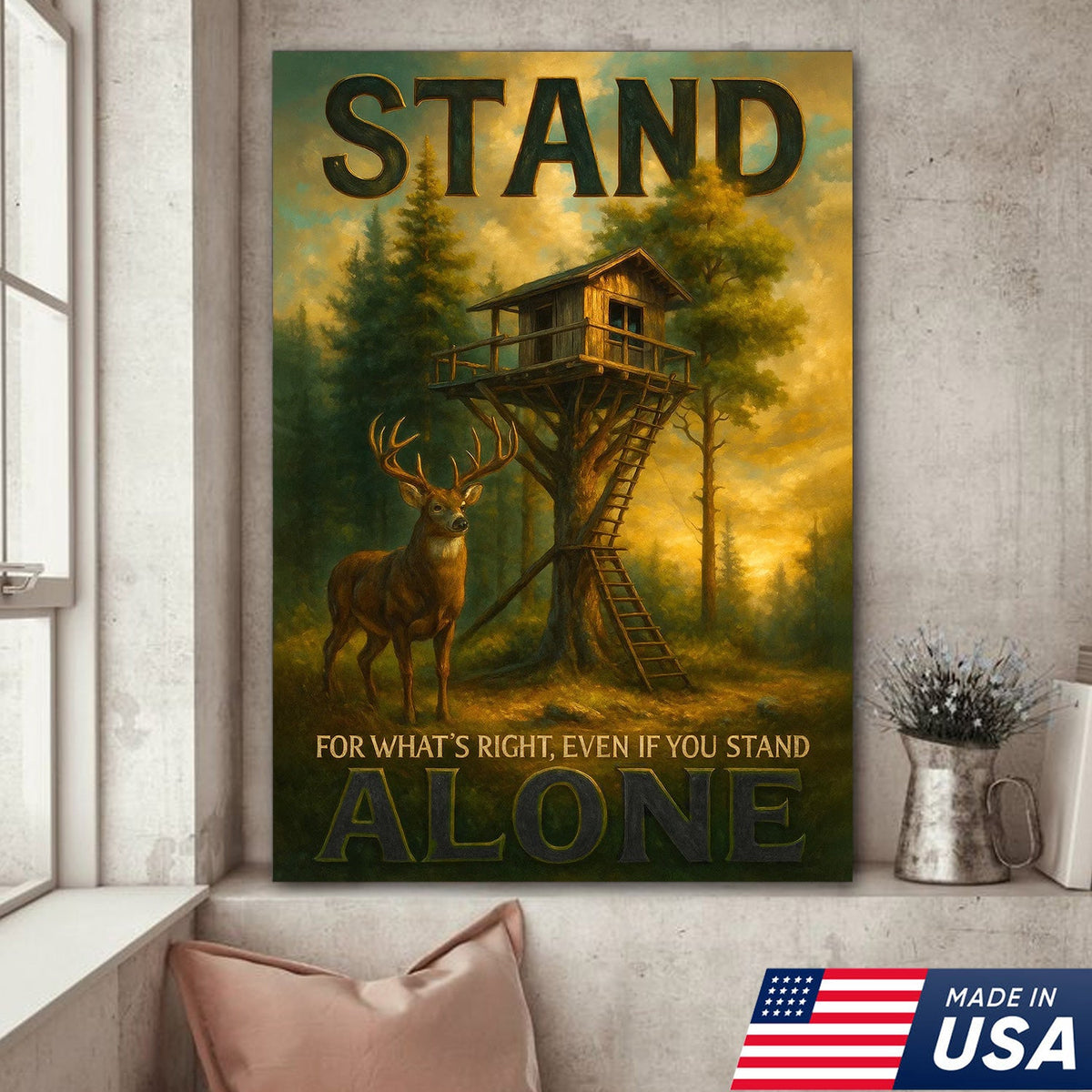 Inspirational Deer Hunting Canvas Wall Art – Rustic Cabin Lodge Decor with Motivational Quote