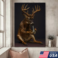 Funny Deer Smoking Canvas, Hilarious Buck Wall Art, Rustic Cabin Decor for Hunters and Humor Lovers