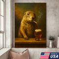 Rustic Prairie Dog Canvas Wall Art – Funny Wildlife Bar Scene with Beer – Hunting Cabin Decor