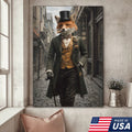 Victorian Gentleman Fox Canvas Wall Art, Elegant Anthropomorphic Fox Illustration