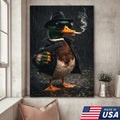 Noir Gangster Duck Canvas Wall Art, Dark Cinematic Animal Illustration