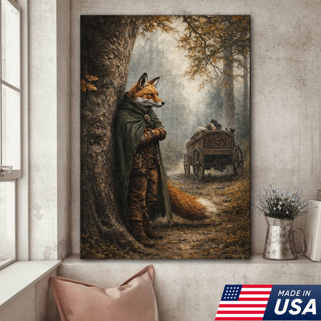 Forest Ranger Fox Canvas Wall Art, Woodland Adventure Fox Illustration