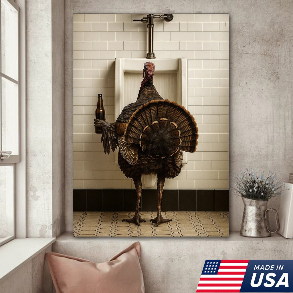 Hilarious Turkey Canvas Wall Art – Funny Bathroom Humor Decor – Rustic Hunting Cabin Gag Gift