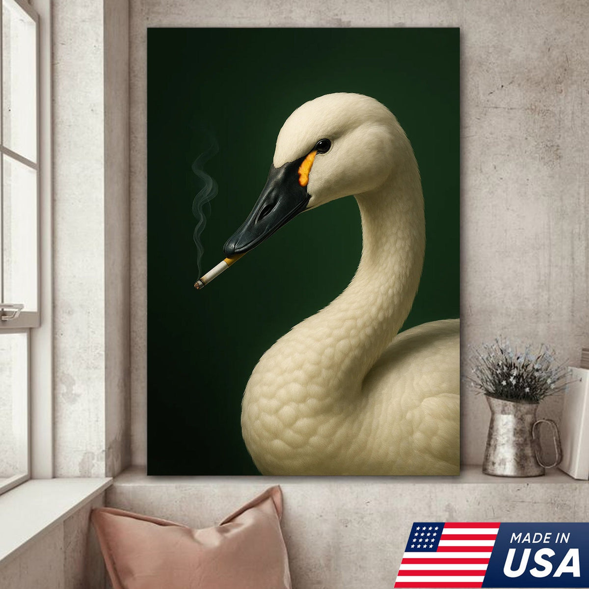 Tundra Swan Wall Art Canvas - Elegant Wildlife Cabin Decor - Unique Hunting Lodge Artwork