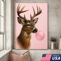 Funny Deer Blowing Bubblegum Wall Art – Modern Animal Canvas Print for Living Room