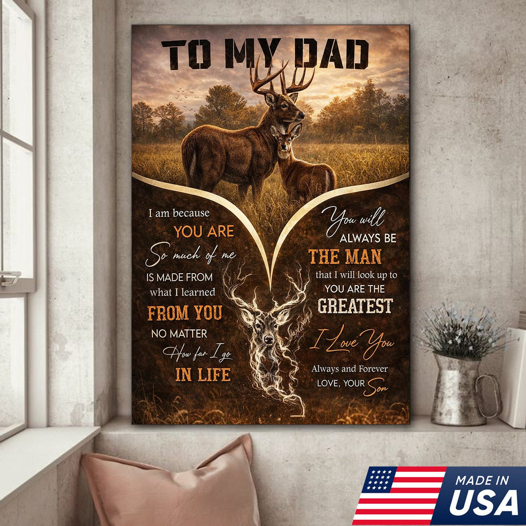 To My Dad Deer Family Canvas Print, Father Son Wildlife Wall Art Meaningful Gift