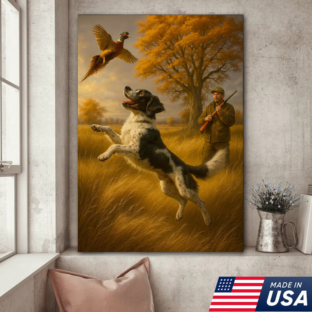 Hunting Dog & Pheasant Wall Art Canvas  – Bird Dog Canvas Print for Hunters & Cabin Decor