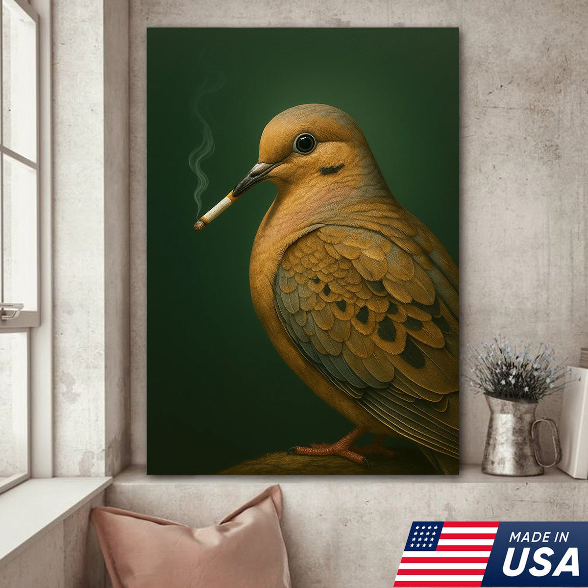 Mourning Dove Wall Art Canvas - Rustic Wildlife Cabin Decor - Unique Hunting Lodge Artwork