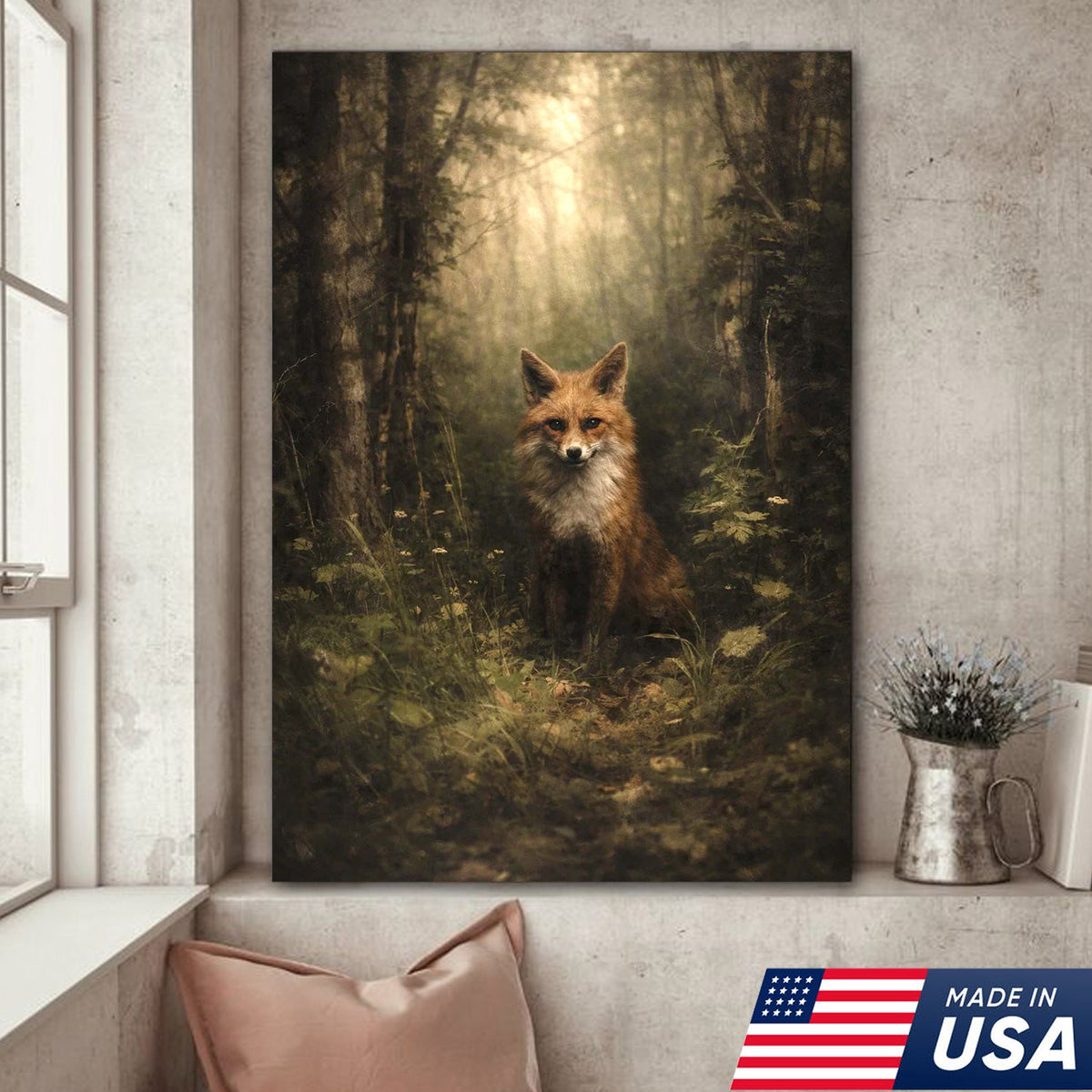 Enchanted Forest Fox Canvas Wall Art, Mystical Woodland Animal Portrait