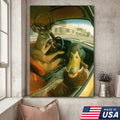 Wild Road Trip Canvas Wall Art – Deer & Duck Adventure Scene – Quirky Rustic Cabin Decor