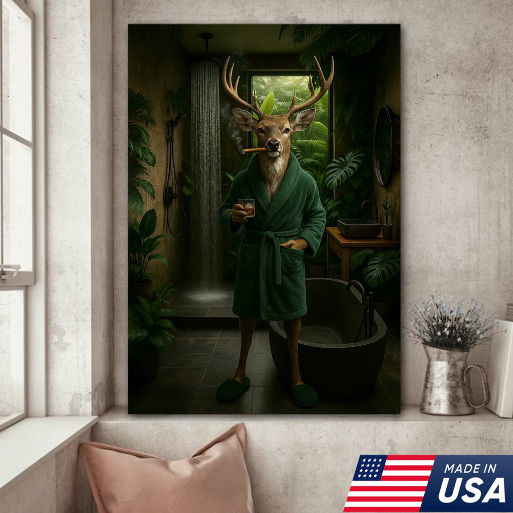 Gentleman Buck Canvas Wall Art – Sophisticated Deer Lodge Decor – Rustic Cabin Hunting Vibe