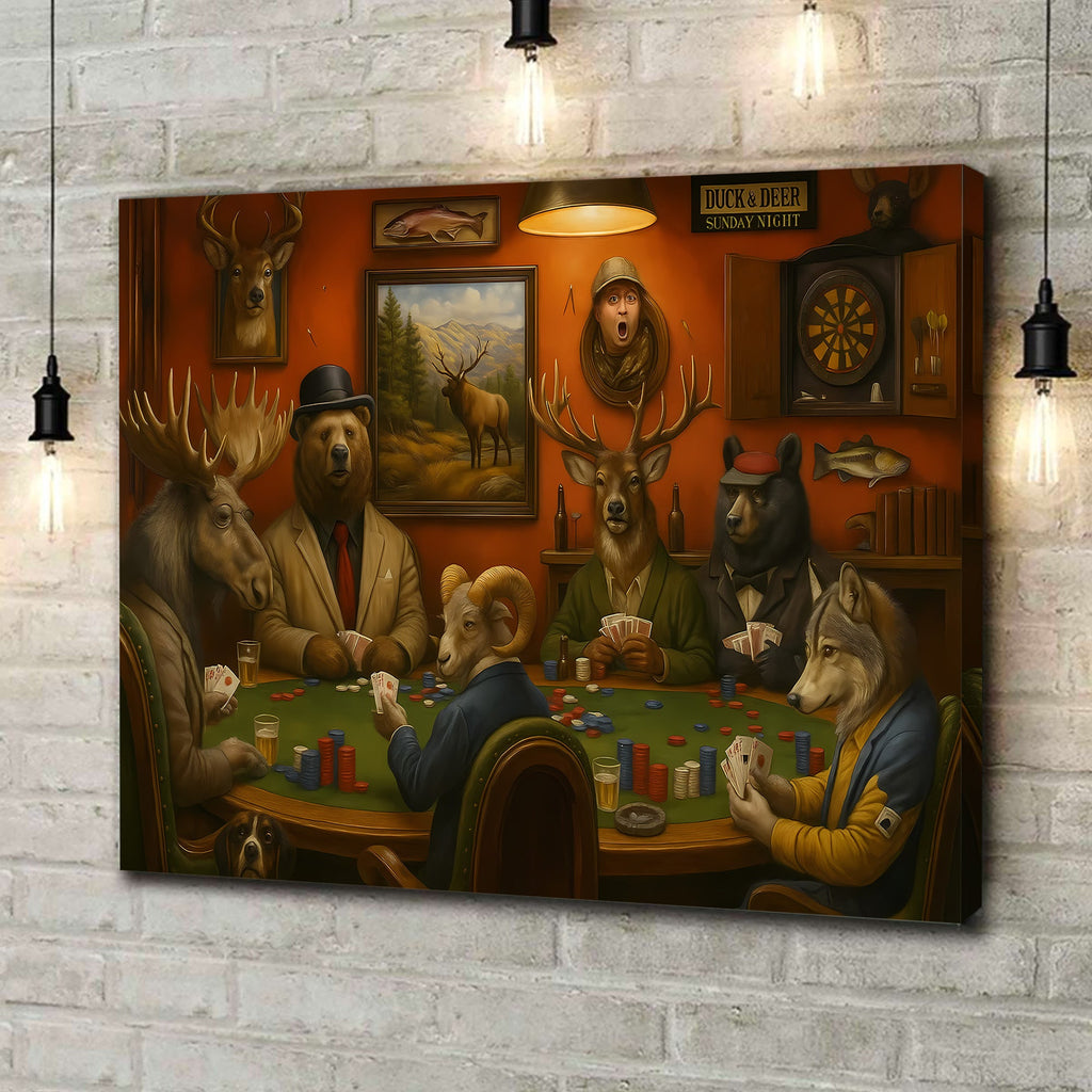 Animals Playing Poker Canvas Wall Art, Woodland Lodge Game Room Decor