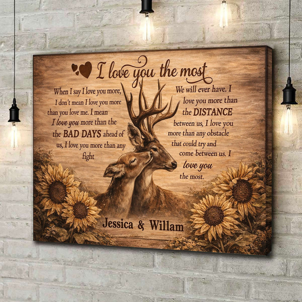 Personalized I Love You the Most Deer Canvas Wall Art, Custom Couple Love Quote Artwork