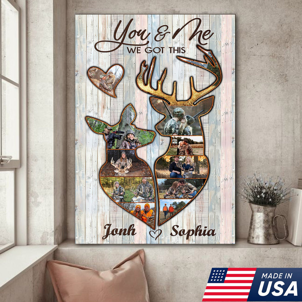 Personalized Deer Couple Hunting Photo Collage Wall Art Canvas - Custom Hunter Gift for Couples