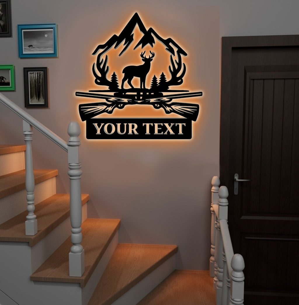 Personalized Deer Hunter Metal Sign WITH LED/WITHOUT LED, Custom Name Buck Light