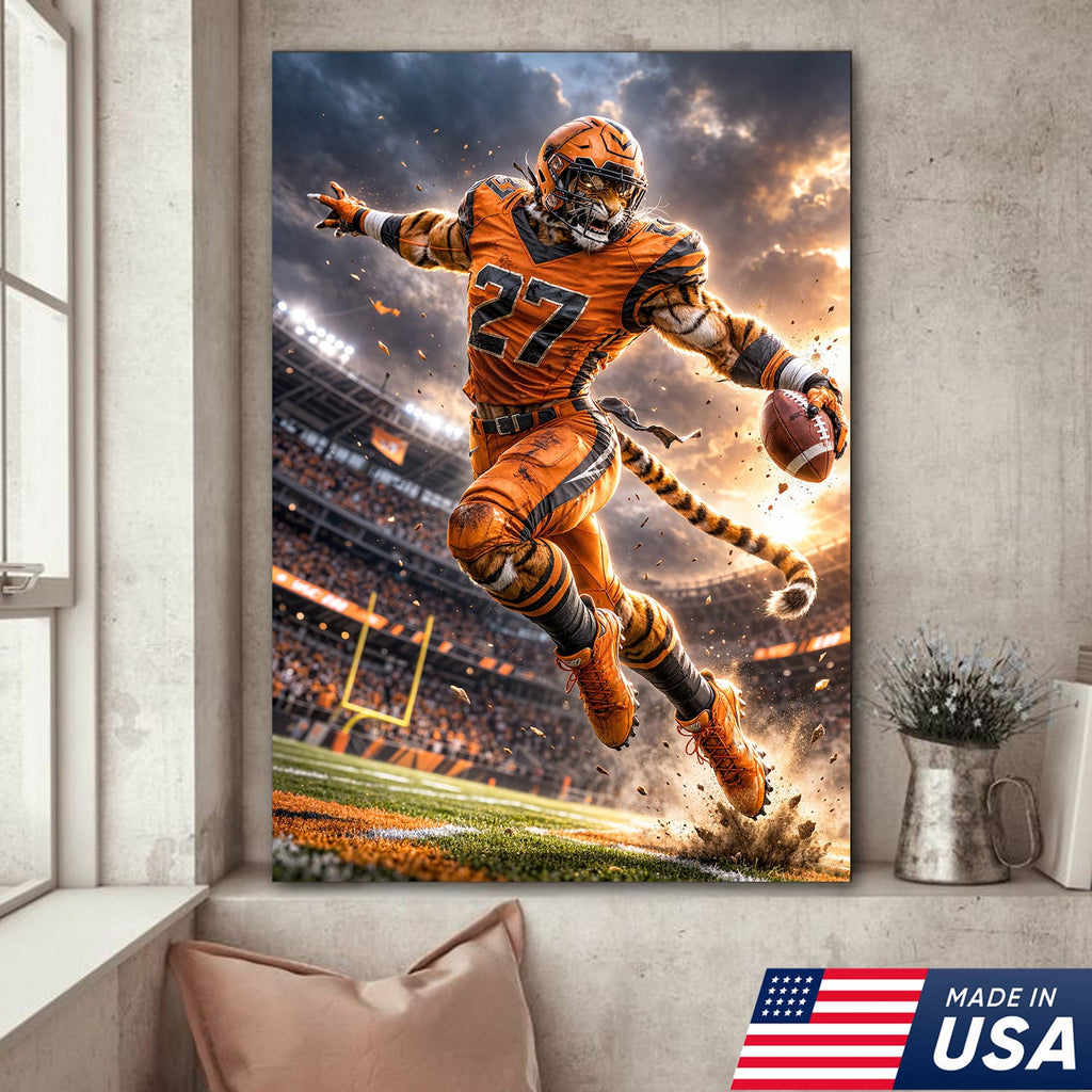 Tiger Football Athlete Canvas Wall Art – Action Stadium Sports Print