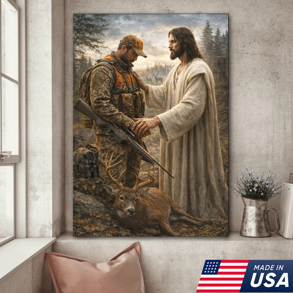 Jesus Hunting Canvas, Christian Hunter Wall Art, Faith Deer Decor