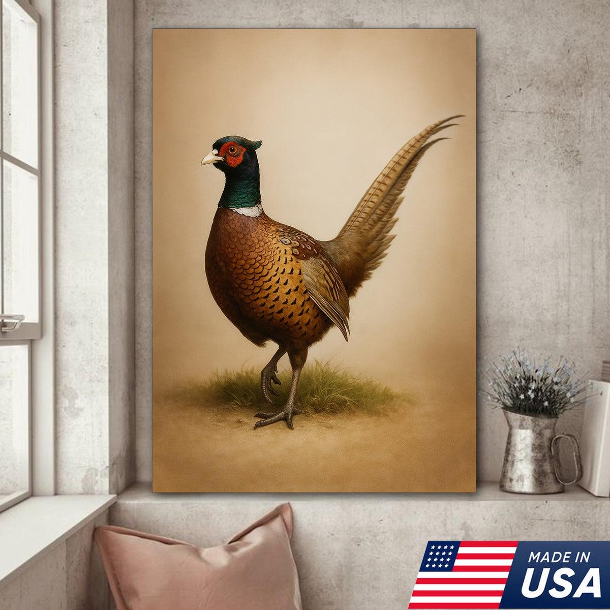 Pheasant Wall Art – Rustic Hunting Bird Canvas Print for Cabin, Lodge & Farmhouse Decor