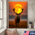 Majestic Elk Full Moon Canvas Wall Art – Hunting Cabin Decor Gift for Hunters