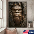 Bigfoot in the Woods Canvas Wall Art, Funny Sasquatch Portrait Artwork, Rustic Cabin Decor for Men