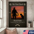 Custom My First Duck Wall Art Canvas, Personalized Duck Hunting Sunset with Dog