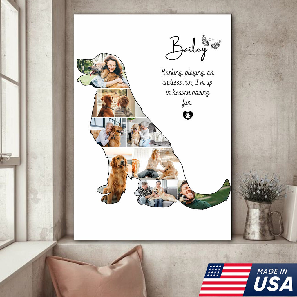 Custom Dog Memorial Print Canvas, Personalized Pet Loss Gift, Rainbow Bridge Dog Photo Collage