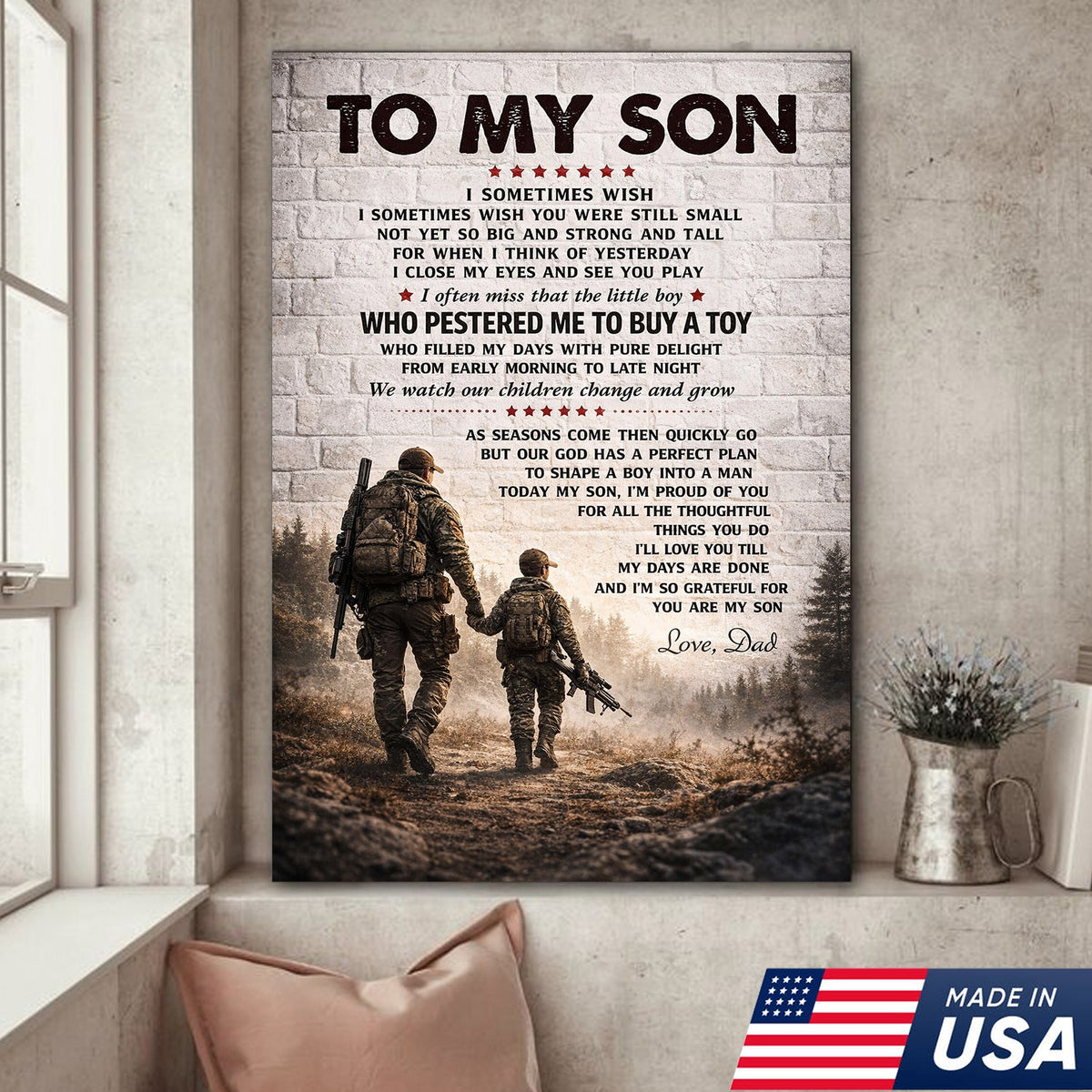 Personalized To My Son Canvas Print Dad to Son Gift Hunting Military Wall Art Decor