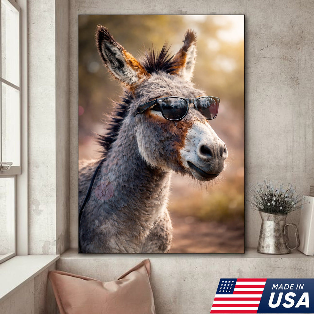Funny Donkey With Sunglasses Canvas Wall Art – Farm Animal Funny Farmhouse Decor