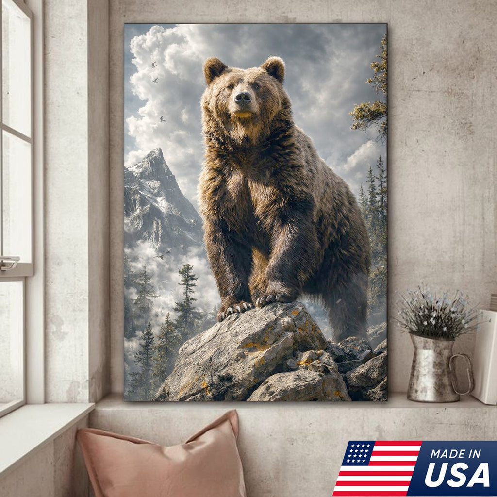 Majestic Bear Canvas Wall Art – Mountain Wilderness Animal Decor for Rustic Home