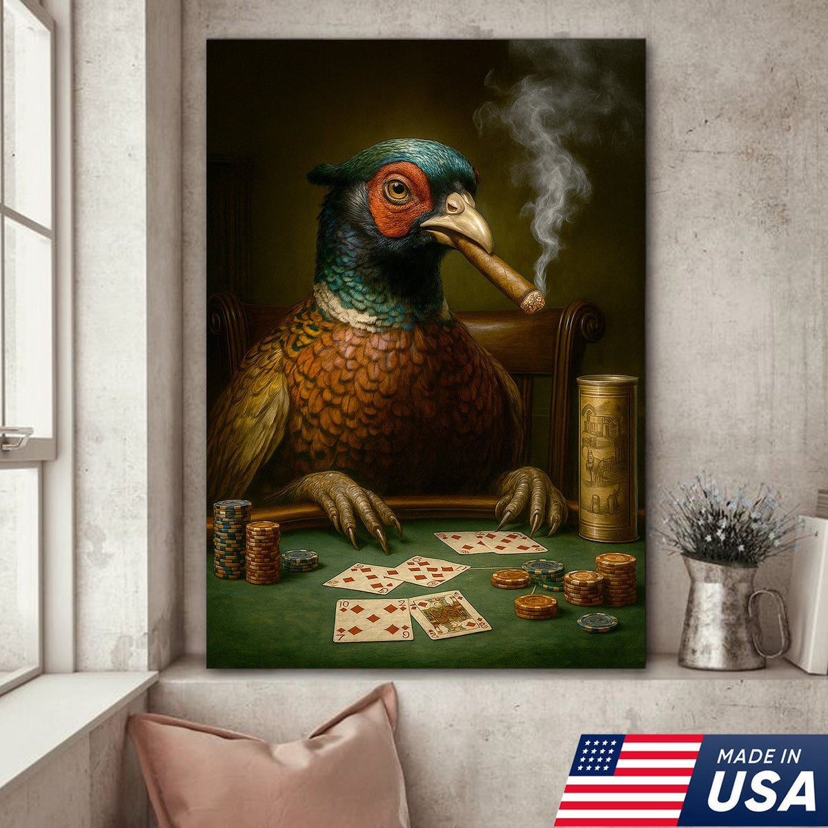 The Poker Pheansant Wall Art Canvas – Funny Smoking Pheasant Wall Art for Men
