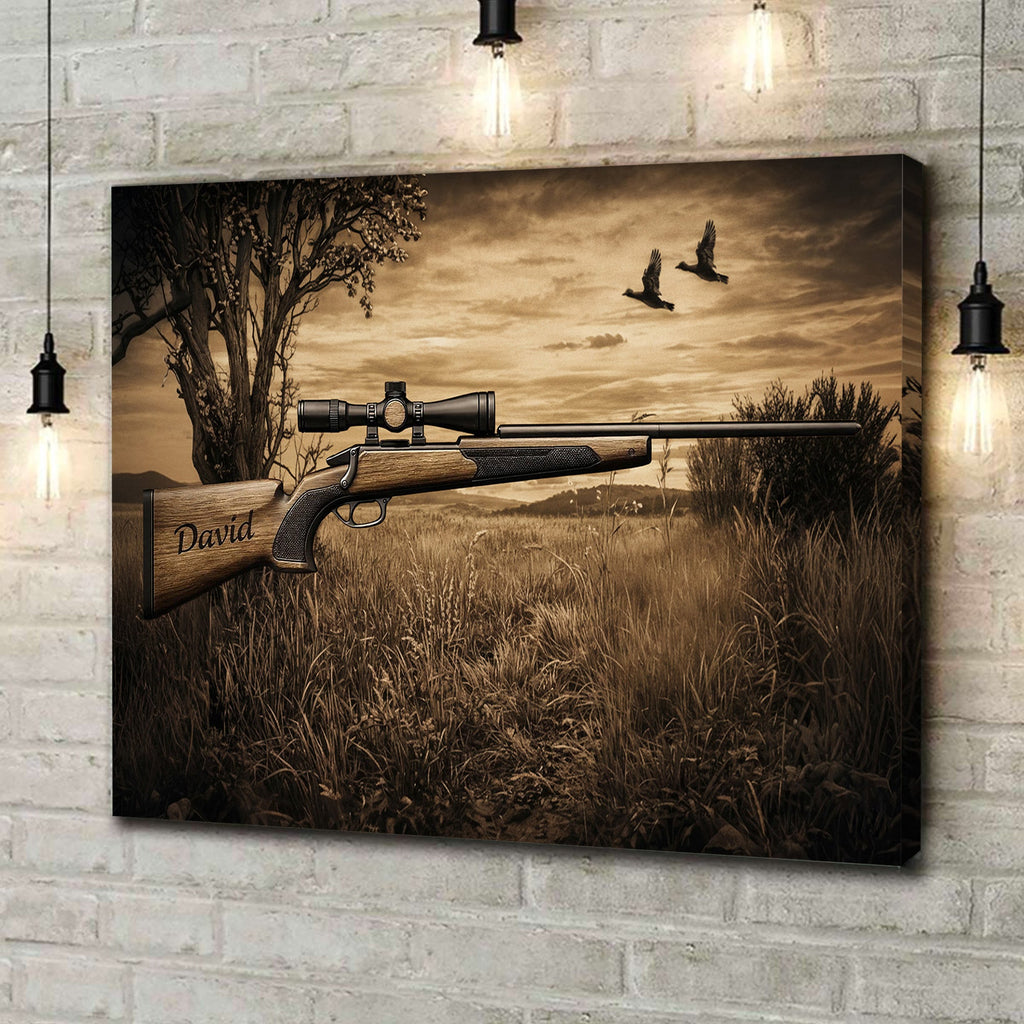 Personalized Hunting Rifle Canvas Wall Art, Custom Name Engraved Gun Artwork