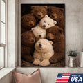 Cute Bear Cubs Canvas Wall Art, Brown and White Bear Family Portrait