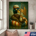 Funny Patriotic Duck Canvas Wall Art – Rustic American Flag Decor Gift for Hunters & Beer Lovers