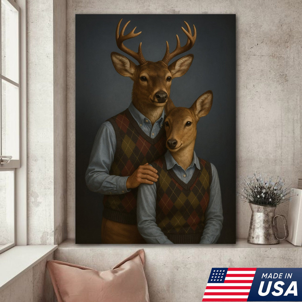 Funny Step Brothers Deer Portrait Family Canvas