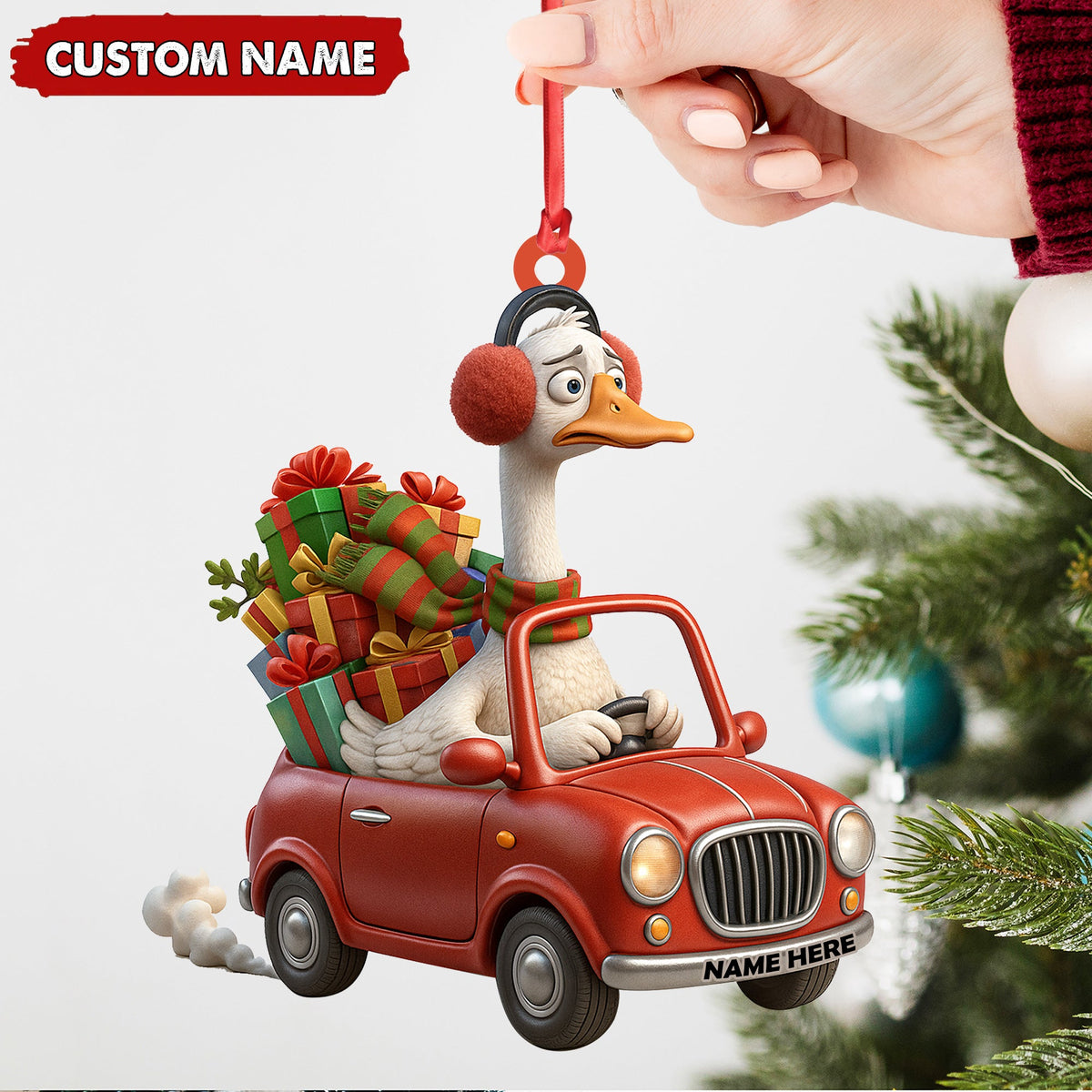 Personalized Funny Goose Driving Car Acrylic Christmas Ornament - 3D Christmas Decor Gift for Hunters & Outdoorsmen