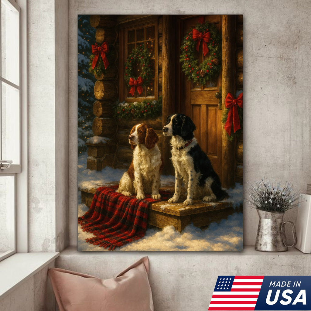 Christmas Dogs Canvas Wall Art, Winter Cabin Decor, Holiday Dog Print