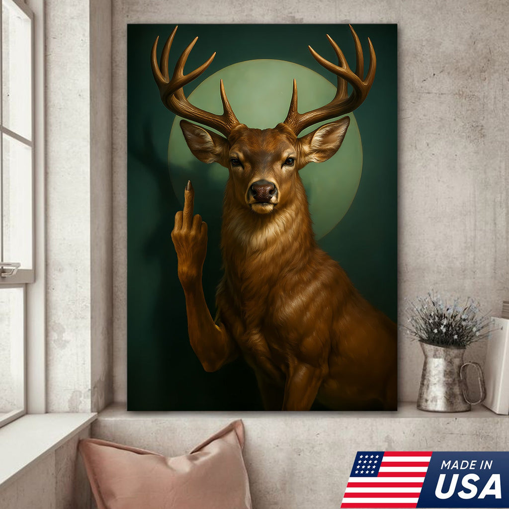 Funny Fukin Deer Wall Art – Sarcastic Wildlife Canvas for Hunters, Man Cave & Cabin Decor