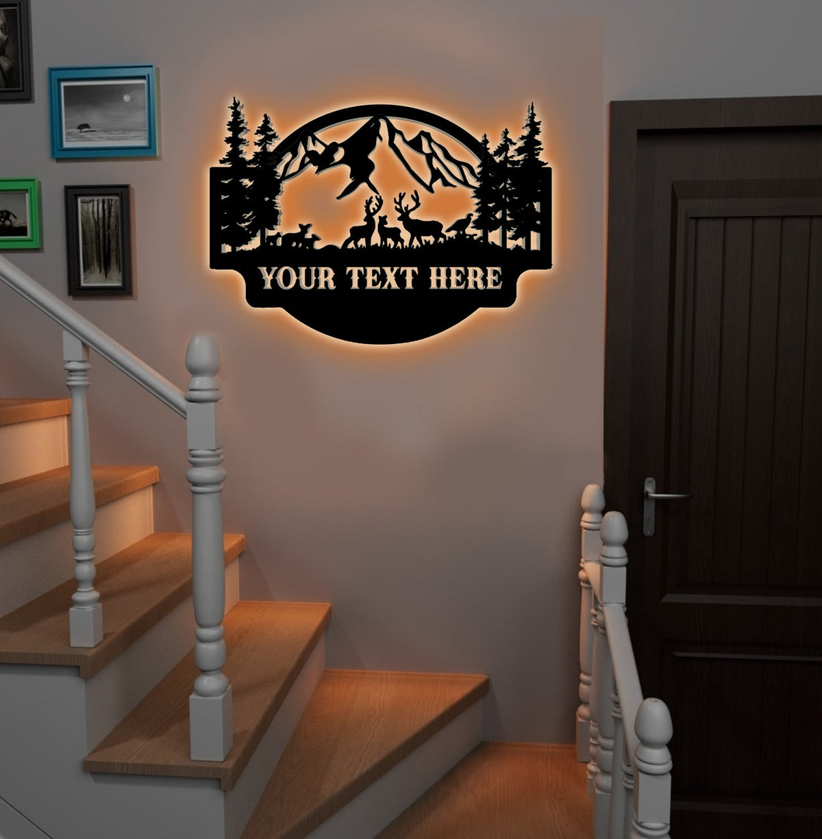 Personalized Deer Metal Sign WITH LED/WITHOUT LED - Mountain Cabin Name Sign